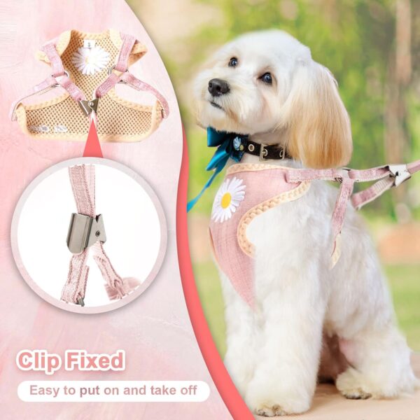 Cute Small Dog Harness and Leash Set with Bags No Pull Daisy Dog Vest Harness Soft Breathable Mesh Puppy Dog Harness for Small Dogs Cats Spring Summer Yorkies Shih Tzu (Pink,Small) - Image 3