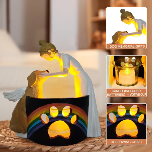 pinata Dog Memorial Gifts for Loss of Dog,Pet Memorial Gift Paw Candle Holder,Dog Passing Away Sympathy Gift - Rainbow Bridge Dog Memorial Gifts,Dog Lovers Statue with LED Candle Figurines Decor - Image 3