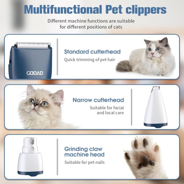 Cat Clippers for Matted Hair, Quiet Cat Shaver for Long Hair, Cordless Cat Hair Trimmer for Grooming, Cat Paw Trimmer Nail Grinder,Pet Shaver Cat Grooming Kit for Cats Small Dogs Animals(Blue) - Image 2