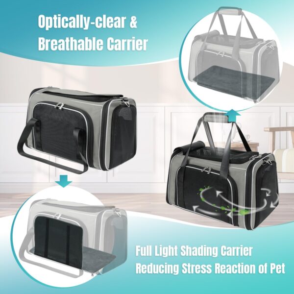 WOYYHO 20lbs 1680D Oxford Pet Cat Carrier Airline Approved Breathable Mesh Dog Travel Soft Sided Carrier for Small Medium Cat Dog Collapsible Tear Resistant Carrier for 2 Small Cats, Grey - Image 3