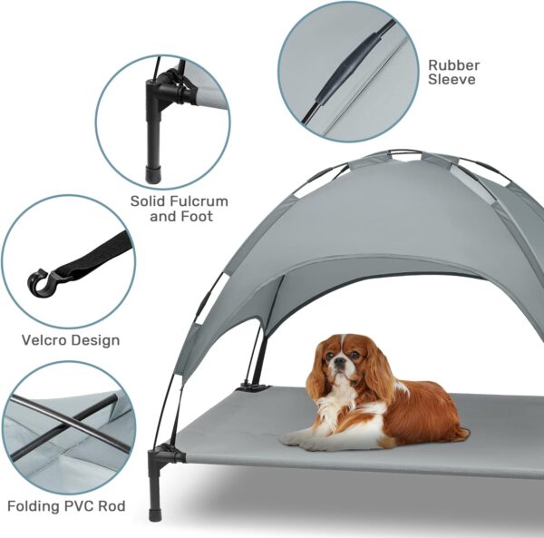 Heeyoo Elevated Dog Bed with Canopy, Outdoor Dog Cot with Removable Canopy Shade Tent, Portable Raised Pet Cot Cooling Bed for Dogs - Image 4