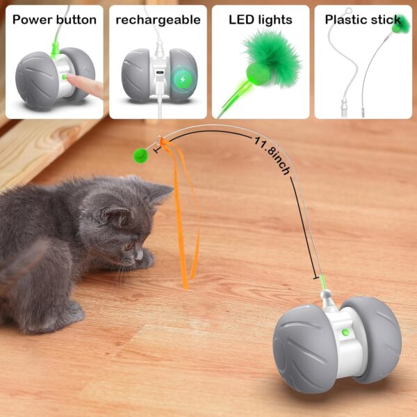 Interactive Cat Toys Fast Rolling Power Ball with Extra Long Feather Wand, Motion Activated Cat Toys - Image 7