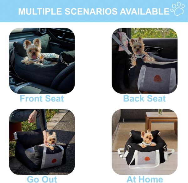 Dog Car Seat for Small Dogs Waterproof Pet Booster Seat with Storage Pockets, Clip-On Safety Leash, Up to 25lbs, Thicken Cushion, Memory Foam Filling Portable Pet Travel Carrier Bed, Black - Image 5