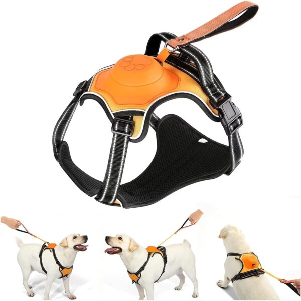 Dog Harness Medium Sized Dog, Upgrade 2-in-1 No Pull Dog Harness & Retractable Dog Leash【Auto-Lock Function】 Harness Medium Size Dog, Reflective and Adjustable Dog Harness with Control Handle