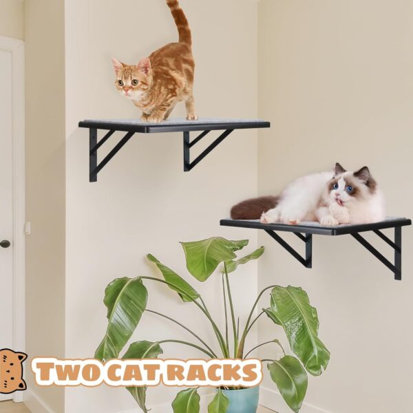 Cat Wall Shelves Set of 2, Wood Cat Shelves for Wall, Cat Wall Bed Hammock with Scratching Pad, Cat Climbing Shelf for Sleeping Playing, Cat Window Perch for Large Cats, Black Cat Furniture for Indoor - Image 3