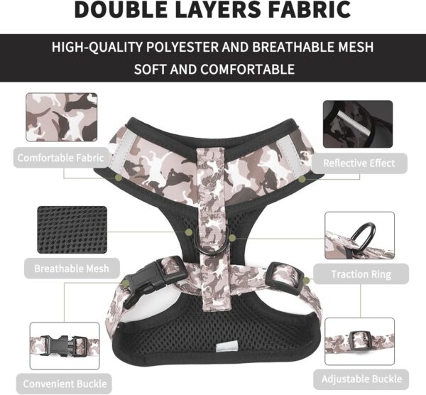 Dog Harness and Leash Set for Small Dogs, Adjustable Reflective No Pull Dog Vest Harness for Puppy with Bow-tie Collar, Leash and Poop Bag (M, Grey Camouflage) - Image 3