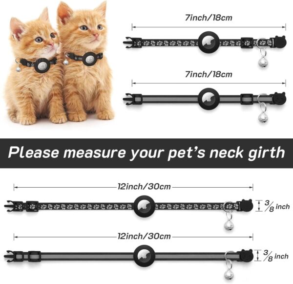 2 Pack Airtag Cat Collar Breakaway with Bell,Reflective Kitten Collar with Apple Airtag Cat Collar Holder,Adjustable 7-12In,Safety Buckle for Girl Boy Cats,Pet Supplies,Accessories,Gifts (Black) - Image 7