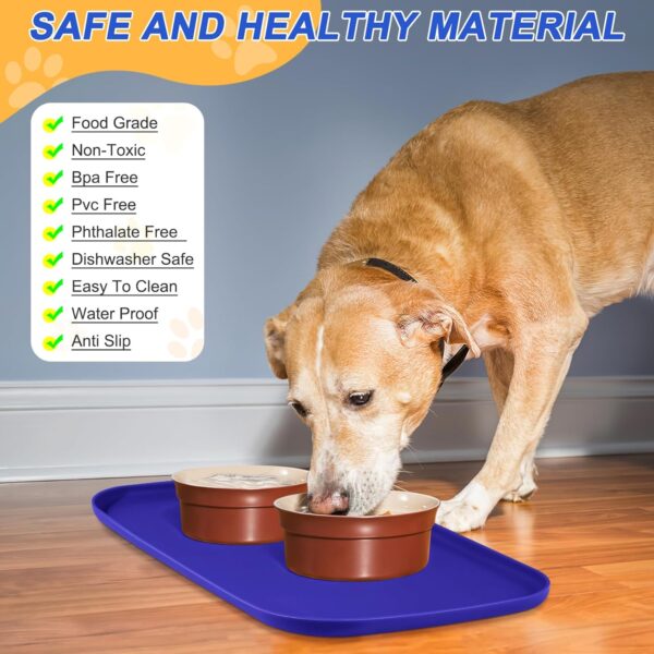 Silicone Pet Feeding Mat with Raised Edge, Dog Cat Bowl Mats for Food and Water, Pet Placemat for Floors Waterproof, 22” x 14” x 0.8” Navy Blue - Image 2