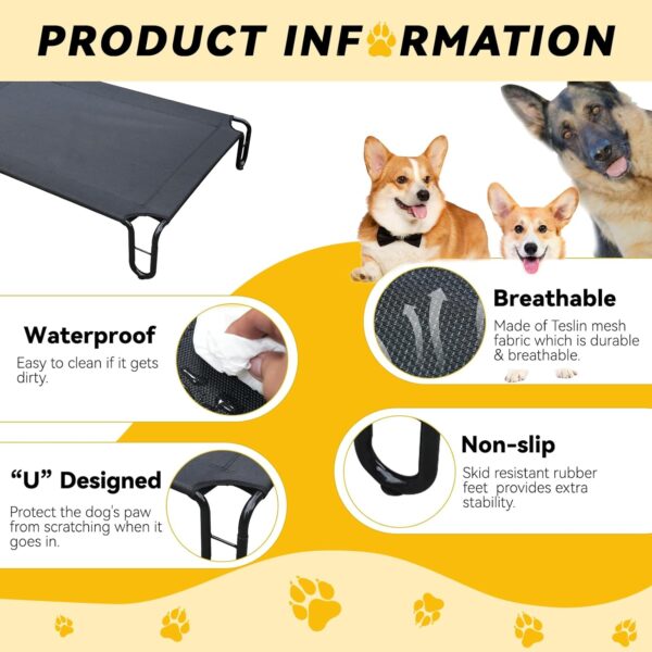 Outdoor Elevated Dog Bed,Cooling Raised Dog Cot Bed for Large Dogs,Pet Bed Waterproof with Stable Frame,Breathable Recyclable Mesh,Up to 85 lbs,Black - Image 2