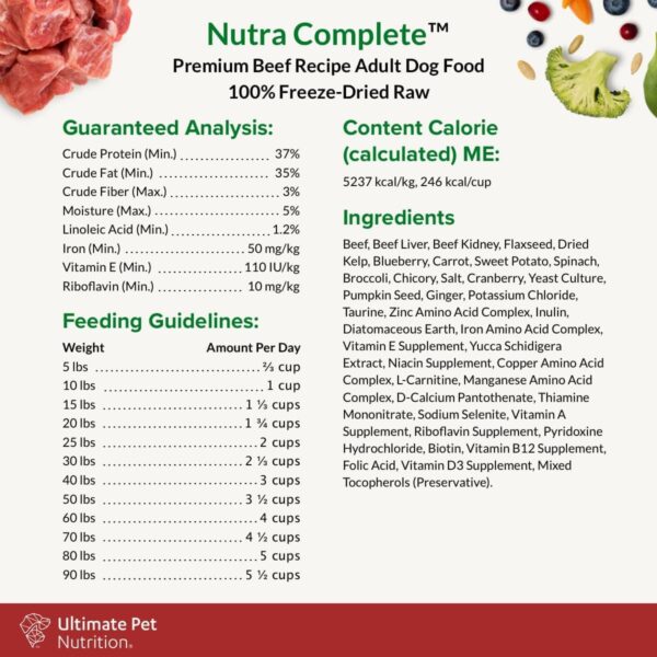 ULTIMATE PET NUTRITION Nutra Complete, 100% Freeze Dried Veterinarian Formulated Raw Dog Food with Antioxidants Prebiotics and Amino Acids, (1 Pound, Beef) - Image 5