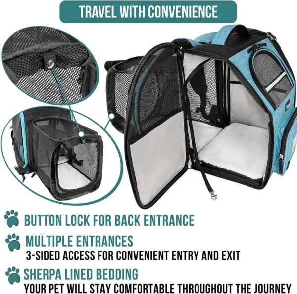 PetAmi Dog Cat Backpack Carrier, Expandable Pet Carrier Backpack for Travel Hiking, Small Medium Dog Puppy Large Cat Carrying Backpack, Airline Approved Ventilated Soft Back Support, 18 lbs, Teal Blue - Image 4