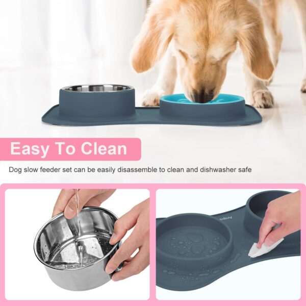 Slow Feeder Dog Bowls 3 in 1 Stainless Steel Dog Food and Water Bowls with Non-Spill and Non-Skid Silicone Mat to Slow Down Eating for Large Medium Small Breed Size Dogs and Cats - Image 5