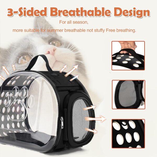 BNOSDM Clear Cat Carrier Hard Cat Bag Collapsible Portable Small Pet Carrier Bag for Cats Kitten Puppy Travel Hiking Walking & Outdoor Use(Grey) - Image 2