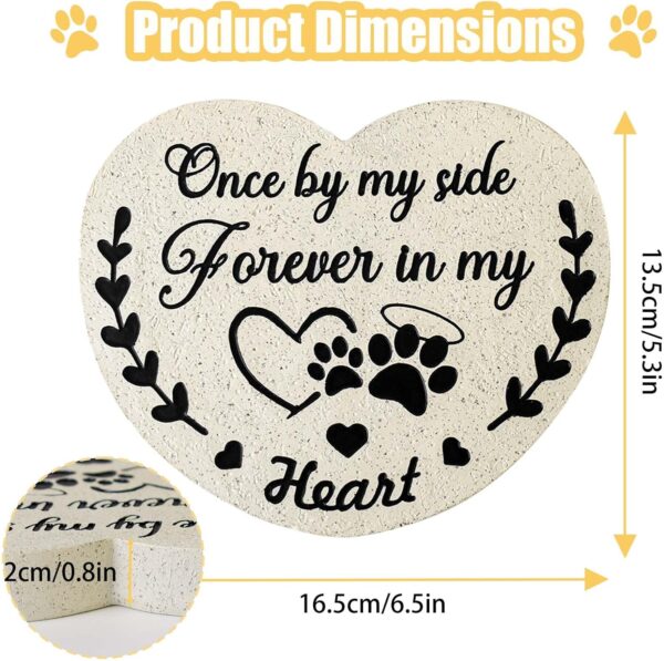 Pet Memorial Stones for Dogs, Garden Resin Dog Memorial Gifts for Loss of Dog, Heart-Shaped Loss of Dog Sympathy Gift, Once by My Side Forever in My Heart Cat Memorial Stones - Image 3