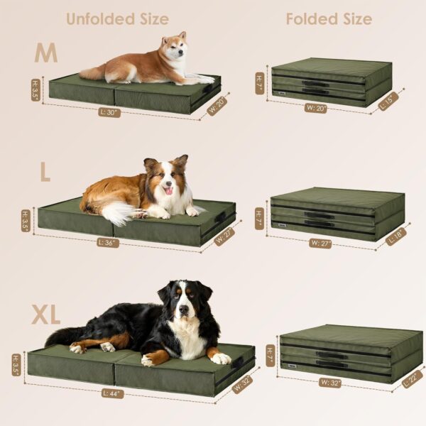 EHEYCIGA Foldable Waterproof Dog Beds for Extra Large Dogs - Outdoor Orthopedic Dog Bed with Washable Removable Cover, XL Pet Bed Mattress with Handle, Olive Green, 44 x 32 x 3.5 inches - Image 2