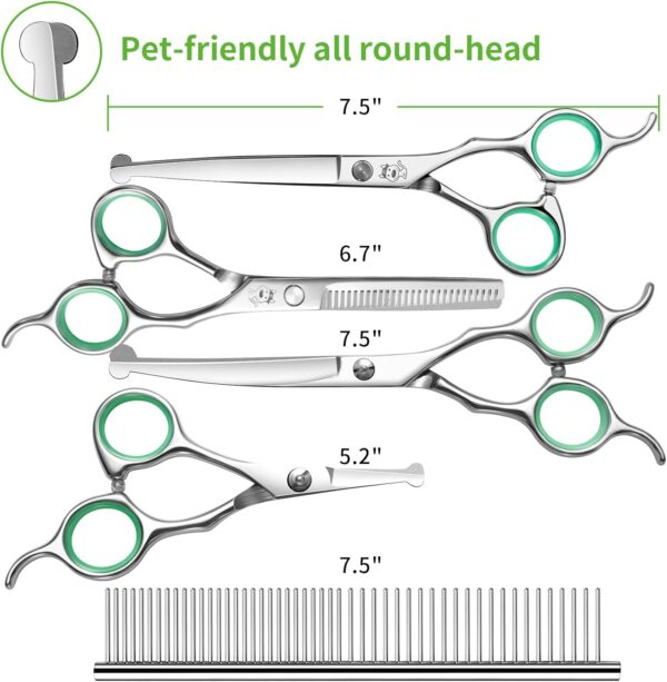 LovinPet Dog Grooming Scissors Set, all Safety Round Tips Professional 6 in 1 Germany Stainless Steel Dog Grooming Scissors Kit,Sharp and Durable Pet Grooming Shears for Dogs Cats for Home and Travel - Image 2