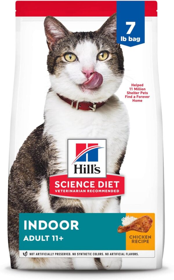 Hill's Science Diet Indoor, Senior Adult 11+, Easy Litter Box Cleanup, Dry Cat Food, Chicken Recipe, 7 lb Bag