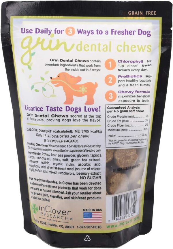 In Clover Natural Dental Treat Chew for Dogs, Grin, Fresh Breath Dog Chew Treat with Prebiotics, Fresh Breath Tartar Control Chew for Dogs, Daily Chew Supplement for Dogs Supports Dog Gums and Teeth - Image 3