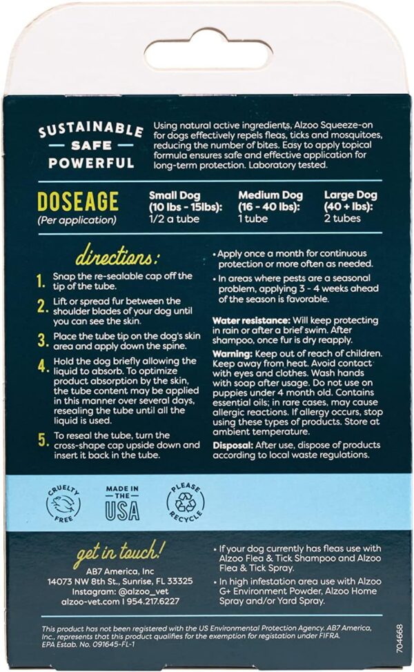 Flea & Tick Squeeze-On for Dogs, Helps Repel Fleas, Ticks & Mosquitos, Up to 3-Months Protection, 100% Plant-Based Active Ingredients, Water-Resistant, 3 EZ-On Applicators Per Pack - Image 6