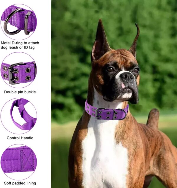 Reflective Dog Collar Tactical Dog Collar Heavy Duty Dog Collar with Control Handle and Metal Buckle for Dog Training(Large, Purple) - Image 3