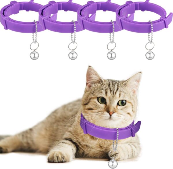 4 Pieces Cat Calming Collars Adjustable Cat Pheromones Calming Collars with 4 Bells Reducing Anxiety for Pets Suitable for Small Medium and Large Cats (15 Inches)