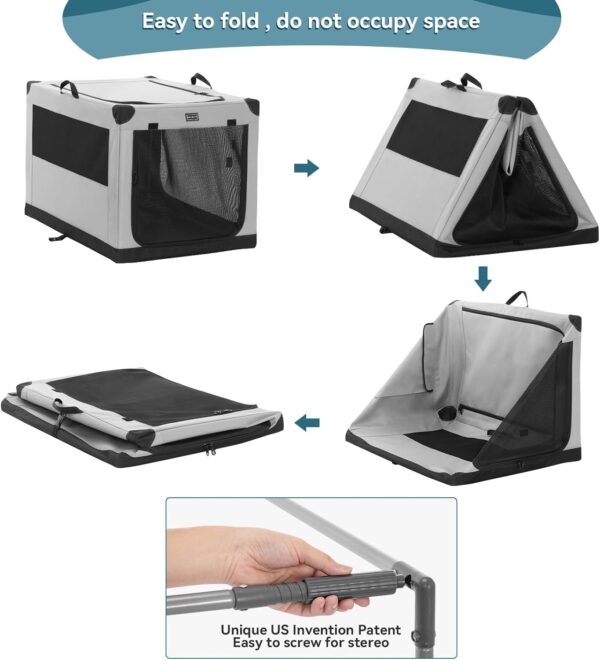 Petsfit 36 Inch Dog Crates, Adjustable Fabric Cover by Spiral Iron Pipe, Sturdiness & Strengthen Sewing 3 Door Design, Soft Collapsible Dog Kennel, Easy On The Go, Easy to Stow Grey - Image 7