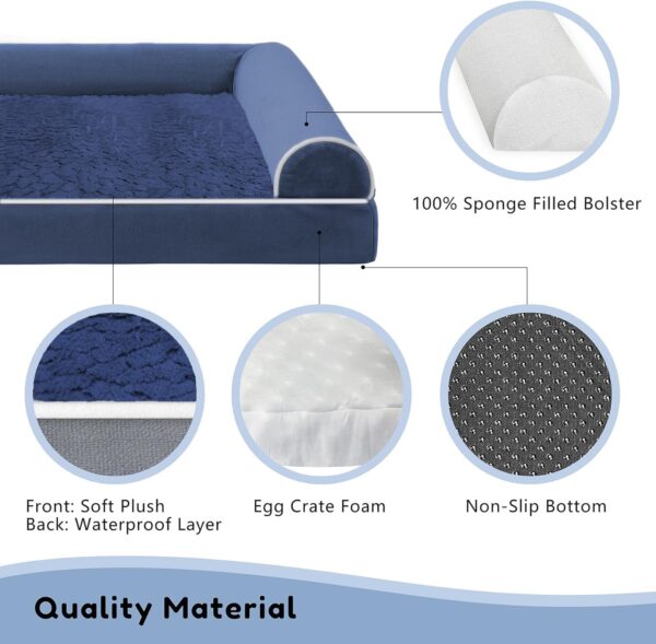 Orthopedic Dog Beds for Large Dogs, Foam Pet Sofa with Waterproof Lining, Removable Washable Cover and Nonskid Bottom, Dog Couch Bed for Comfortable Sleep,Navy Blue - Image 3