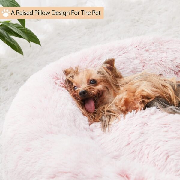 WNPETHOME Calming Dog Bed Cat Bed Donut, Faux Fur Pet Bed Self-Warming Donut Cuddler, Comfortable Round Plush Dog Beds (20 x 20 x 8 Inch, Light Pink) - Image 4