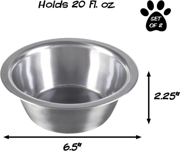 Set of 2 Stainless-Steel Dog Bowls - Cage, Kennel, and Crate Hanging Pet Bowls for Food and Water - 20oz Each and Dishwasher Safe by PETMAKER,Silver - Image 4