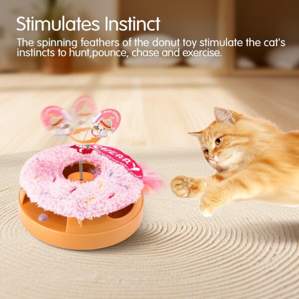 Migipaws Interactive Cat Toys, Automatic Frenzy Donut cat Toy with Moving Feather,Catnip, Squeaking for Indoor Cats Rechargeable (Cherry)… - Image 2