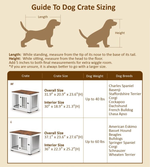 White Dog Crate Furniture for Medium Dogs Up to 40 lbs. - Decorative Puppy Kennel w/Wide Farmhouse Table Top & Steel Bars - 30'' Wide - Modern Dog Crate Table, End Table, Nightstand - Image 7