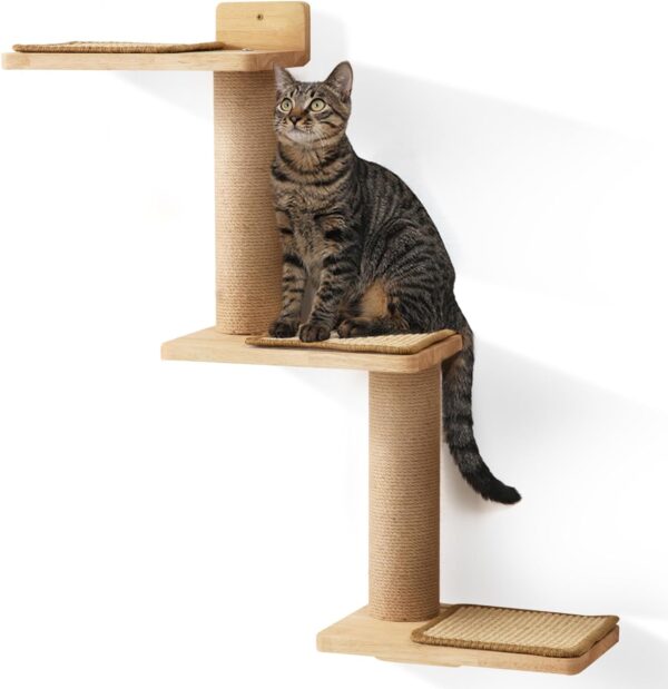 FUKUMARU Cat Wall Shelves, 3 in 1 Transformable Cat Scratching Post Wall Mounted, DIY Cat Wall Jungle and Cats Perch Platform Supplies, Suit for Cats Climb, Play, Nap, Scratch