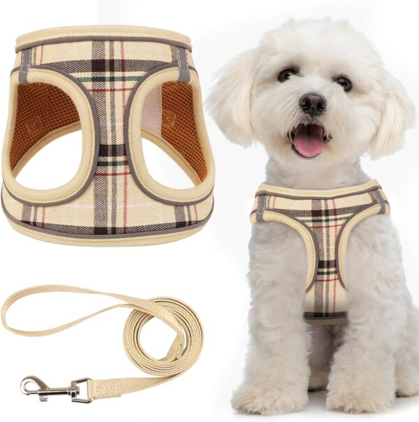 Dog Harness for Small Dogs,Small Dog Harness Puppy Harness Breathable Mesh Reflective Adjustable Safety Buckle XS Dog Harness Puppy Harness and Leash Set(Beige&XS)