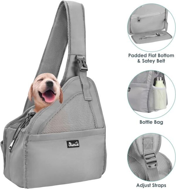 SlowTon Pet Dog Sling Carrier, Hands Free Hard Bottom Papoose Small Animal Puppy Up to 6 lbs Travel Bag Tote Breathable Mesh Support Adjustable Padded Strap Pocket Safety Belt Machine Washable - Image 8