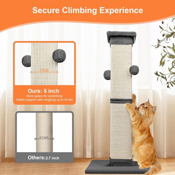 Cat Scratching Post 33 Inch Nature Sisal Cat Scratch Post for Indoor Cats, Large Cat Scratcher Protect Your Furniture, for All Breeds Grey - Image 6