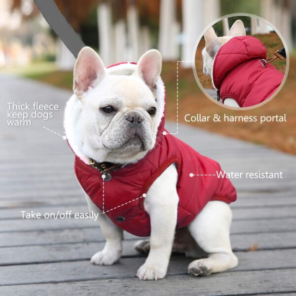 Dog Fleece Hoodie, Windproof Waterproof Dog Coat Fleece & Cotton Lined Warm Dog Jacket, Cold Weather Pet Apparel Clothes Vest for Small Medium Large Dog (L: Length 15", Chest 17.3"-20", Red) - Image 5