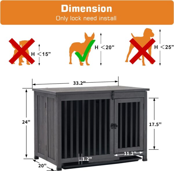 MCombo Wooden Dog Crate Furniture, Dog Kennel Pet House End Table, Solid Wood Portable Foldable Indoor Cage for Dogs, No Assembly Needed (Medium, Grey) - Image 3