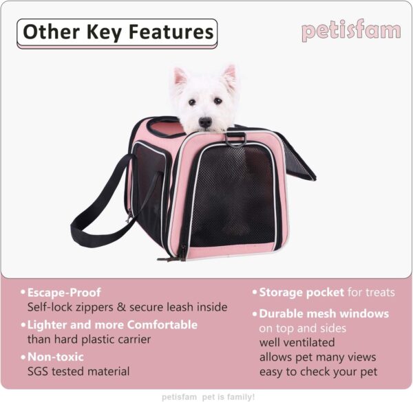 petisfam Soft Pet Carrier for Medium Cats and Small Dogs with Cozy Bed, 3 Doors, Top Entrance | Airline Approved, Escape-Proof, Breathable, Leak-Proof, Easy Storage (Pink) - Image 5