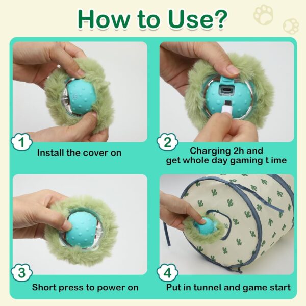 Interactive Cat Toys Ball for Indoor Cats Fast Rolling in Tunnel, Motion Activate Cat Toy with Chirping, Hide and Seek Mouse Catching Toy (Green) - Image 6