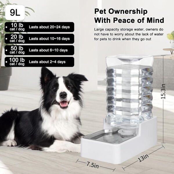 Sfozstra 9L Automatic Dog and Cat Water Dispenser with Stainless Steel Bowl Gravity Waterer,Large Capacity and Drinking,100% BPA-Free,Suitable for Medium and Large-Sized Cats and Dogs (White, 9L) - Image 3