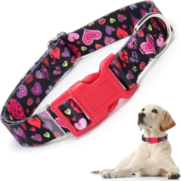 Dog Collar for Small Dogs with Cute Heart Patterns for Girl & Boy Dogs, Adjustable Soft Pet Collar with Safety Buckle for Small Medium Large Dog (Heart S)