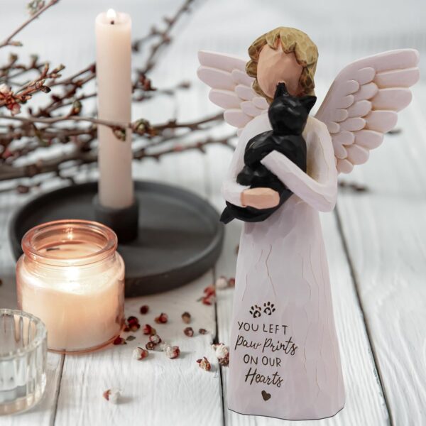 Cat Memorial Gifts, Pet Cat Remembrance Gifts, Loss of Cat Sympathy Gifts for Cat Mom, Passed Away Cat Gifts, Hand-Painted Figurines Angel Cat (Black) - Image 5