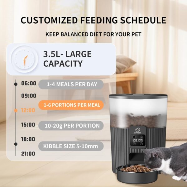 Automatic Cat Feeder, 3.5L Programable Automatic Pet Feeder for cats & dogs, Timed Cat Food Dispenser with Customize Feeding Schedule, 1-10 Meals Per Day Dual Power Supply Auto Cat Feeder - Image 2