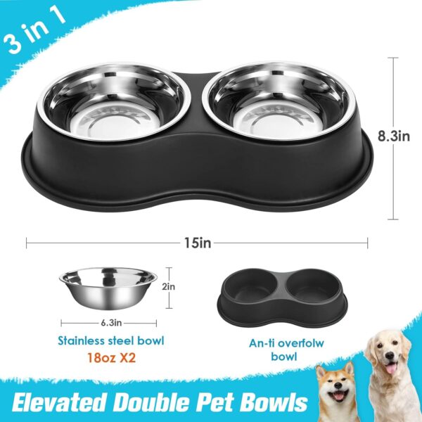 Dog Bowls Double Dog Water and Food Bowls Stainless Steel Bowls with Non-Slip Resin Station, Pet Feeder Bowls for Puppy Medium Dogs Cats - Image 2