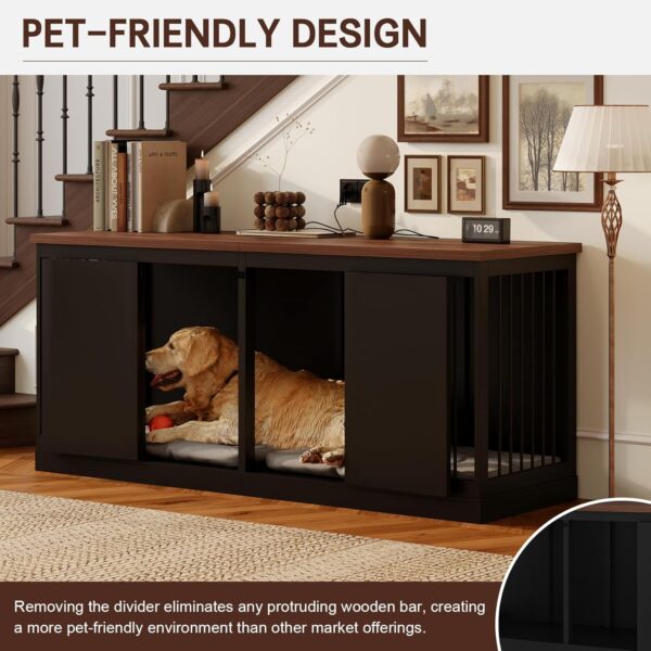 Dog Crate Furniture - Indoor Wooden Dog Kennel Furniture with Room Divider - 71"x23.6"x31.5"H, Black - Image 5