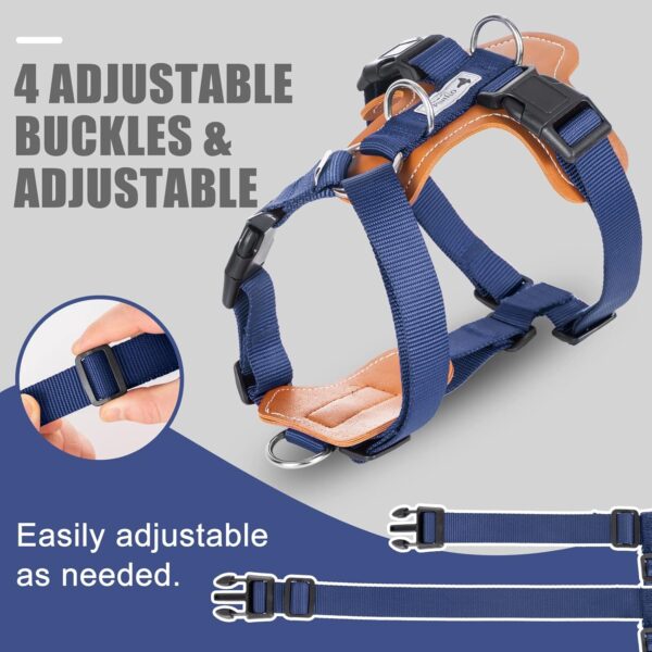 Elegant Dog Harness and Leash Set, Leather No Pull Dog Harness with Easy Control Removable Handle, Adjustable Pet Vest Harness for All Breeds, No-Choke Pet Oxford Vest for Small Medium Dog(DeepBlue,L) - Image 6