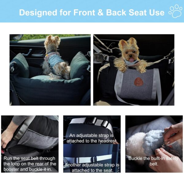 Dog Car Seat for Small Dogs Waterproof Pet Booster Seat with Storage Pockets, Clip-On Safety Leash, Up to 25lbs, Thicken Cushion, Memory Foam Filling Portable Pet Travel Carrier Bed, Black - Image 2