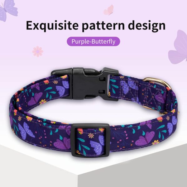 Dog Collars with Buckle Adjustable for Cute Girl Female Boy Dogs,Special Soft and Fancy Dog Pet Collar with Flower Design for Small Medium Large Dogs (S, Purple Butterfly) - Image 2