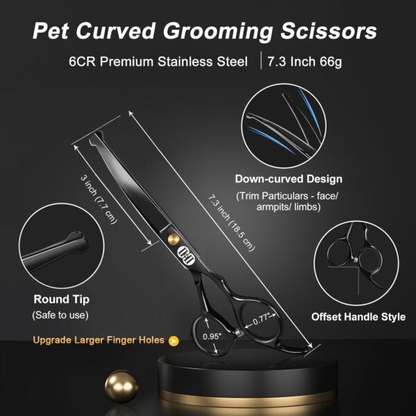 CIICII Dog Grooming Scissors Kit, 10-In-1 Professional Pet Grooming Scissors Set with Safety Round Tip (Dogs/Cat Hair Cutting Trimming Thinning Shears with Curved Scissors) for DIY Home Salon (Black) - Image 3