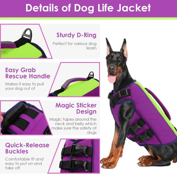 SUNFURA Dog Life Jacket, XL Dog Life Vest for Swimming, High Floating Lifejacket for Dogs, Ripstop Dog Water Vests for Large Dogs Adjustable Pet Life Preserver with Rescue Handle, Purple XL - Image 4